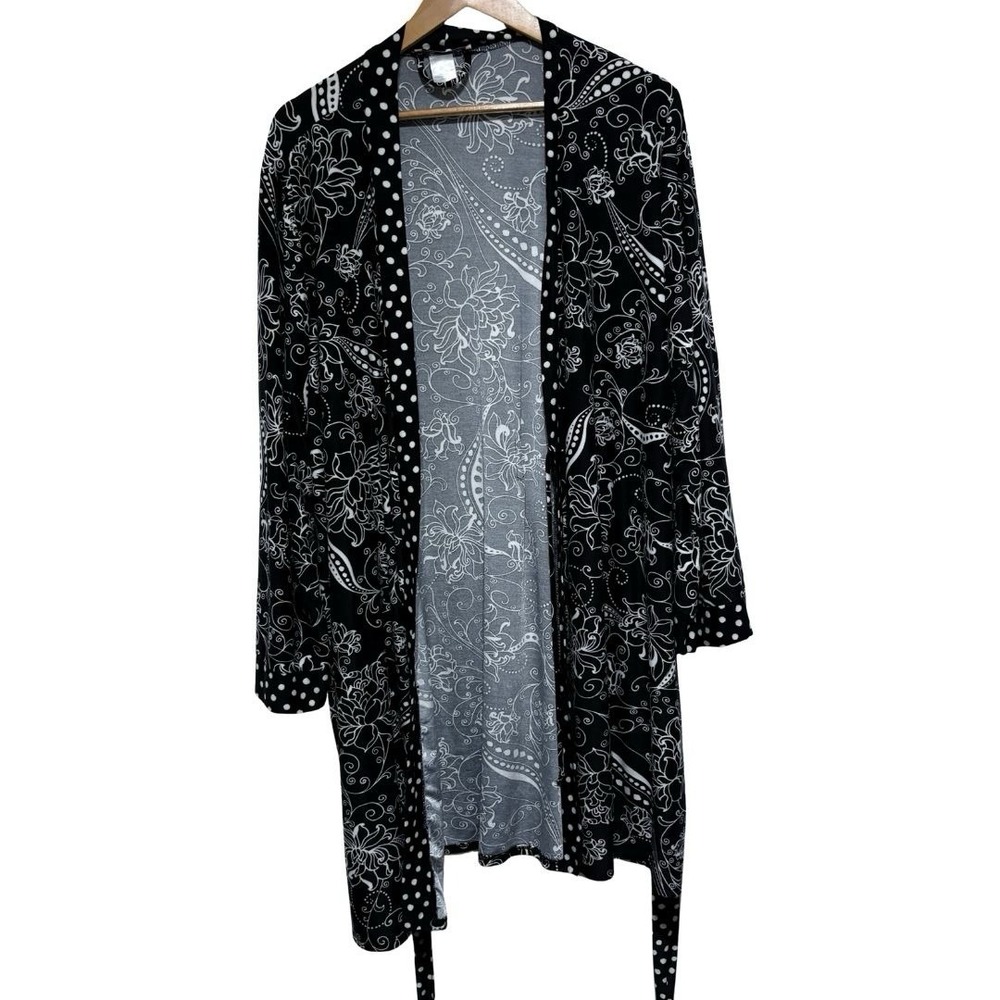 Linea Donatella Robe Womens 3X Black Floral Retro Stretch Knit Belted Loungewear